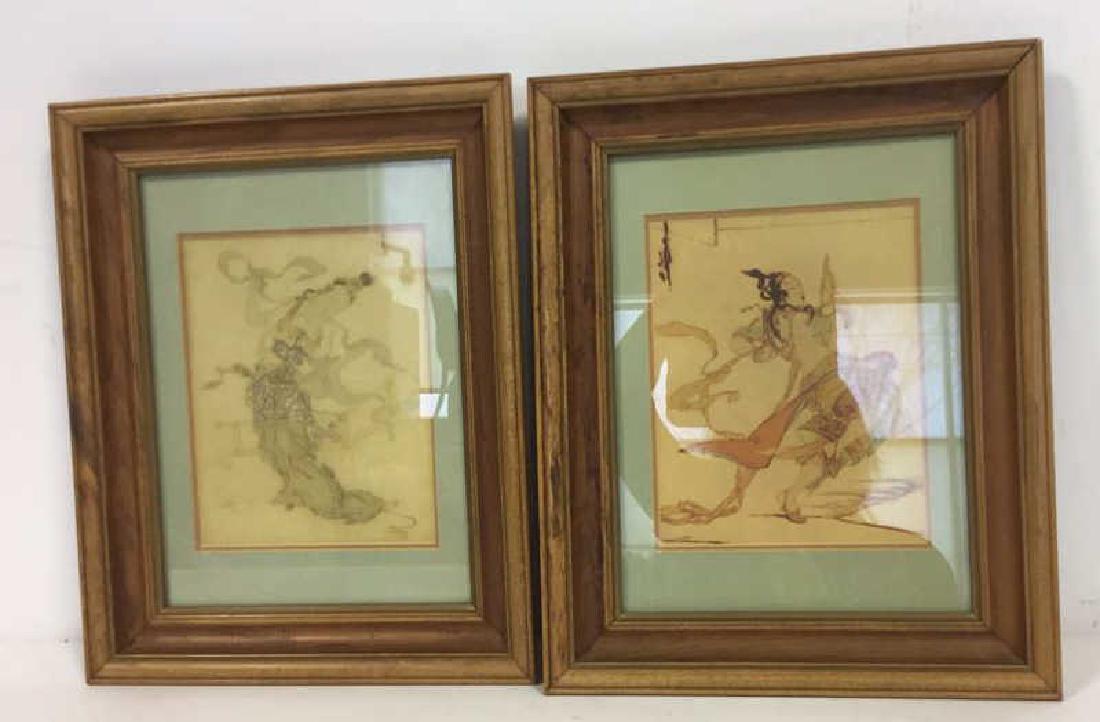 Pair Art Prints  Asian Figurals Framed (1 of 11)