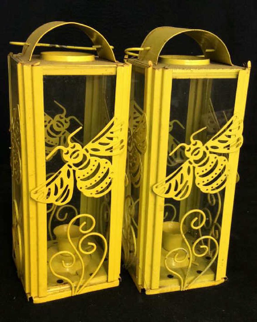 Pair Yelliw Tole and Glass Candle Lanterns (1 of 6)