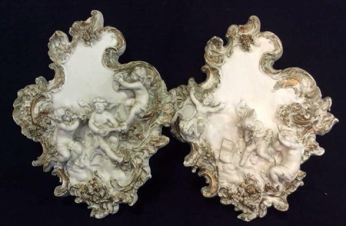 Pair Wall Hanging Plaster Cupid Figurals (1 of 10)