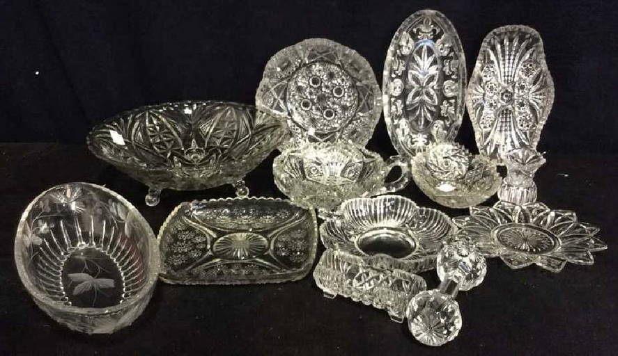Group Lot Vintage Cut Glass Tabletop, Plates Bowls
