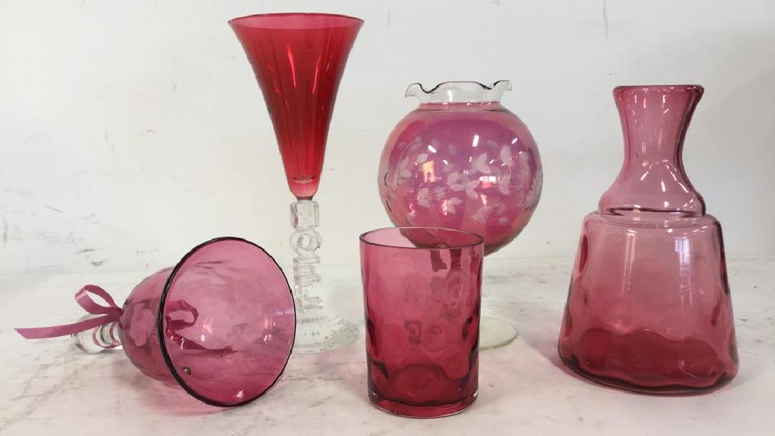 Lot 5 Pink Toned Glass Tabletop Accessories (1 of 6)