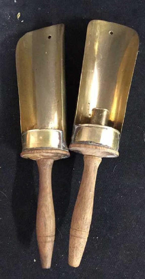Pair Vintage Wood and Brass Candle Holders (1 of 6)