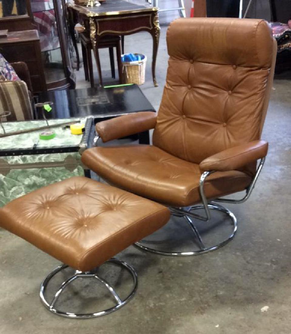 Mid Century Modern Leather Chrome  Chair wOttomon (1 of 10)