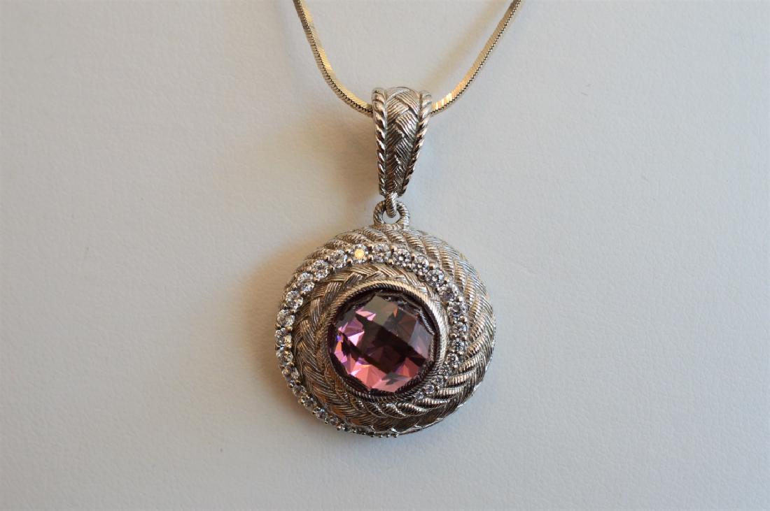 Judith Ripka Sterling & Purple Topaz Enhancer Pend: .925 sterling silver necklace enhancer with faceted 12 mm purple topaz; chain not included