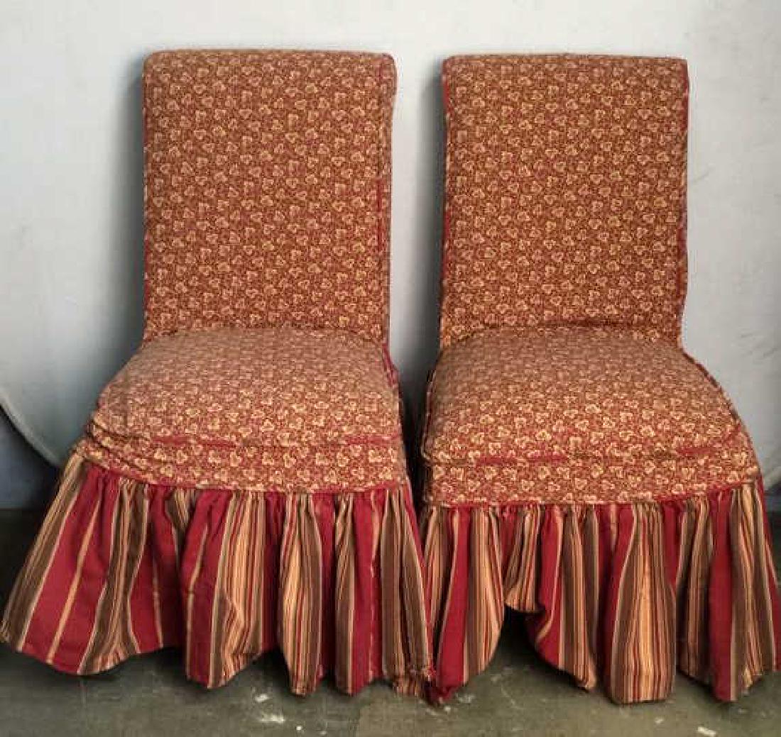 Pair Upholstered Skirted Floral Detailed Chairs (1 of 8)