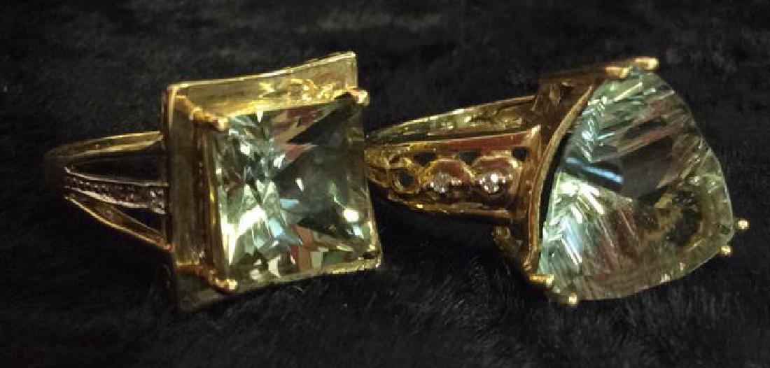 Pair 10 K Rings W Green Semiprecious Gemstones (1 of 9)