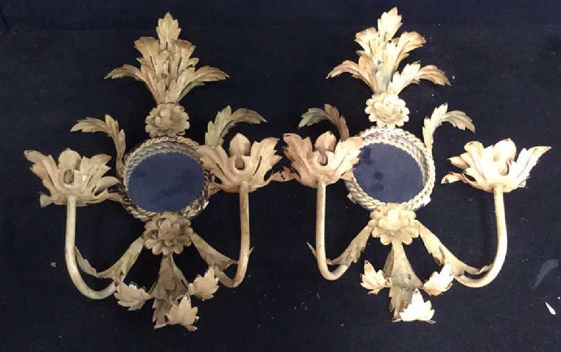 Pair Tole Metal Candle Mirror Sconces (1 of 9)