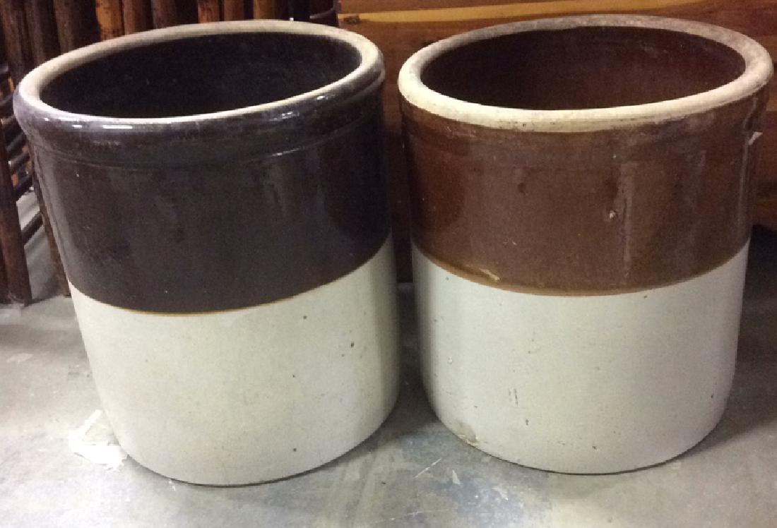 Pair Vintage 2 Toned Ceramic Pickle Barrels (1 of 9)