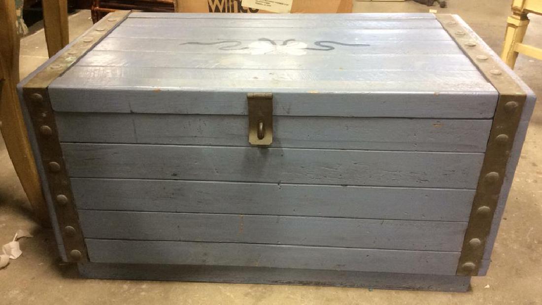 Vintage Painted Blue Wooden Chest (1 of 10)