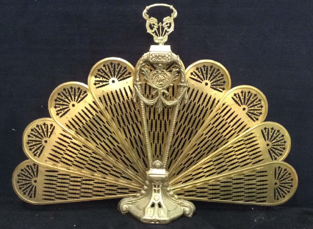 Gold Toned Brass Fireplace Screen W Stand (1 of 10)