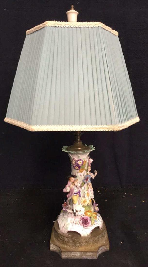 Porcelain Figural & Brass Lamp W Shade (1 of 10)