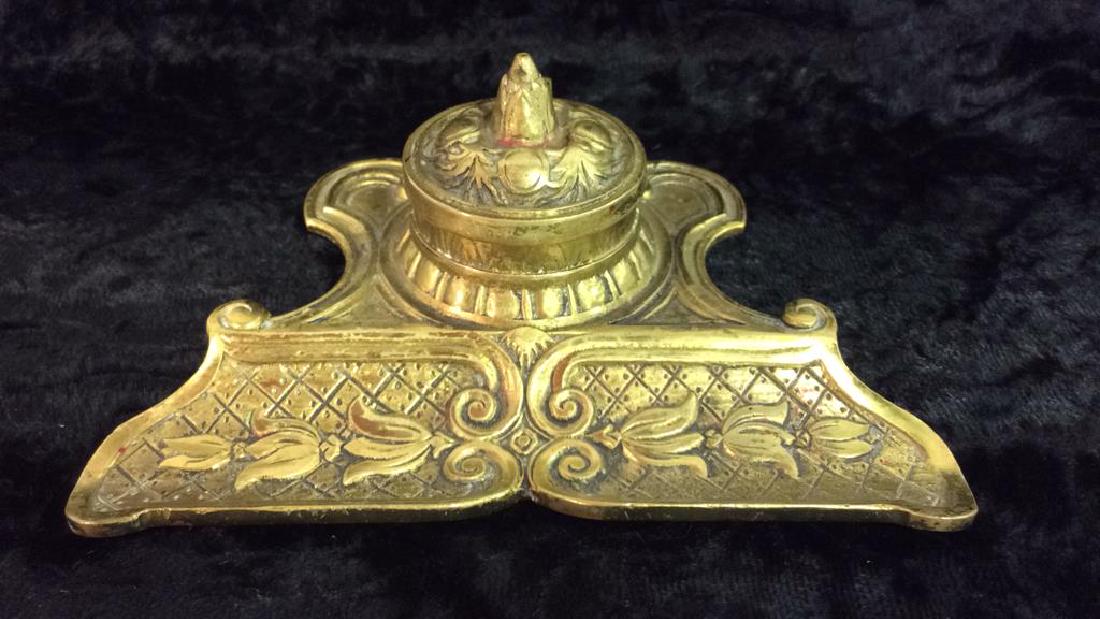 Vintage Brass Toned Metal Inkwell (1 of 9)