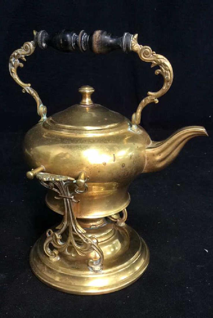 Vintage Lacquered Brass and Ebony Teapot w Stand (1 of 8)