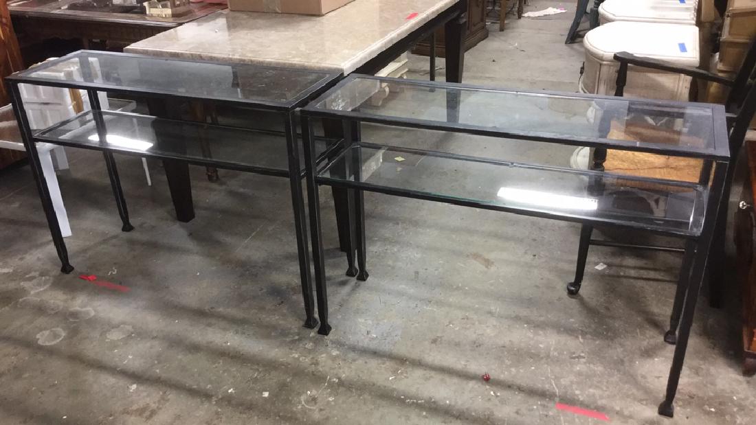 Pair Of Two Tiered Metal and Glass Console Tables (1 of 6)