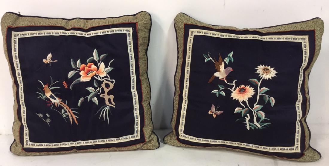 Pair Of Down Embroidered Silk Satin Pillows (1 of 9)