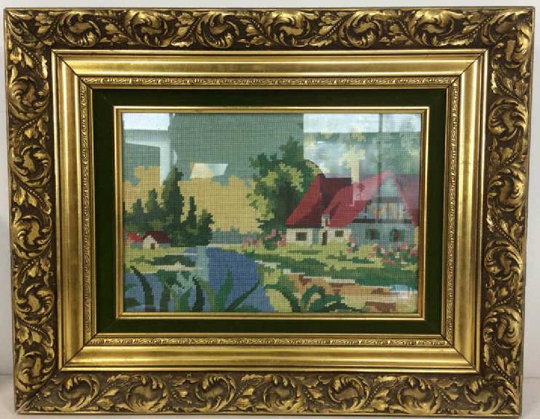 Framed Colorful Needlepoint Depicting House (1 of 7)