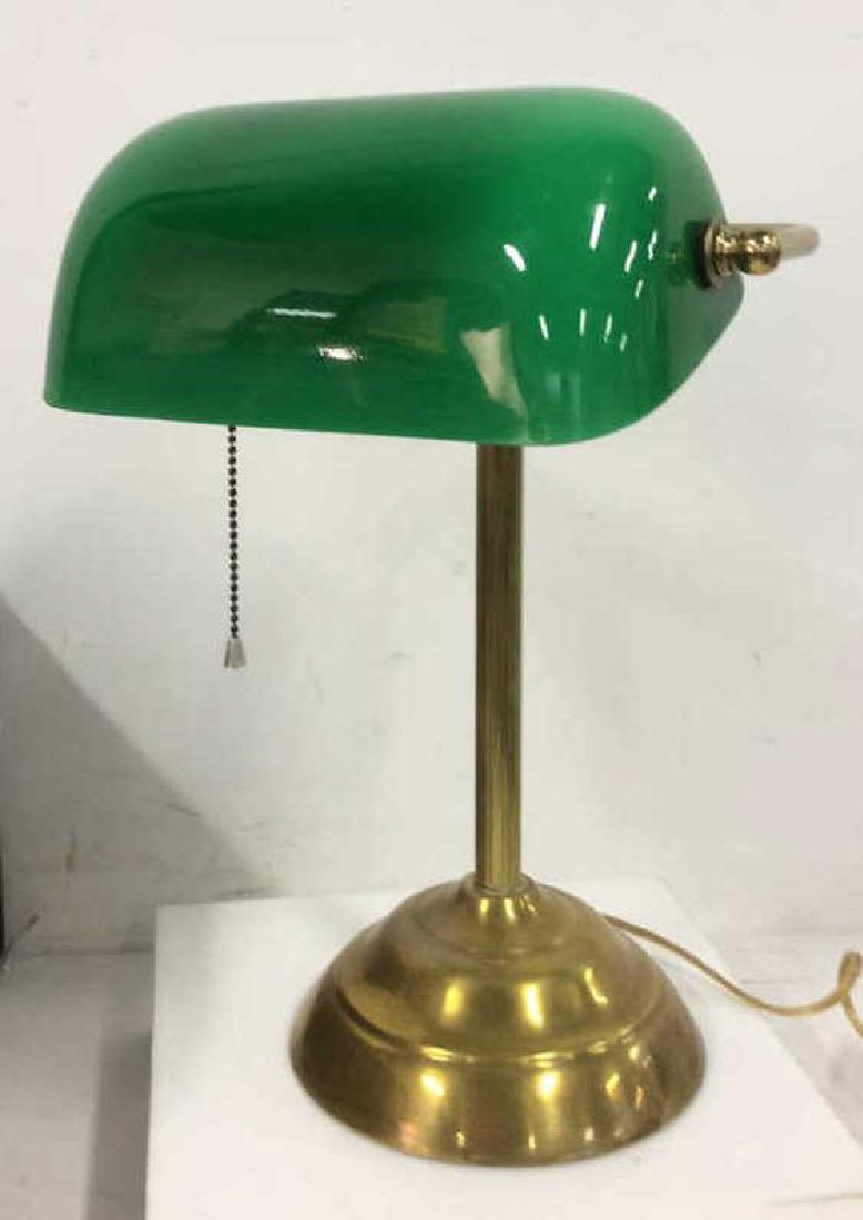 Brass Tone Metal Desk Lamp W Green Glass Shade (1 of 7)