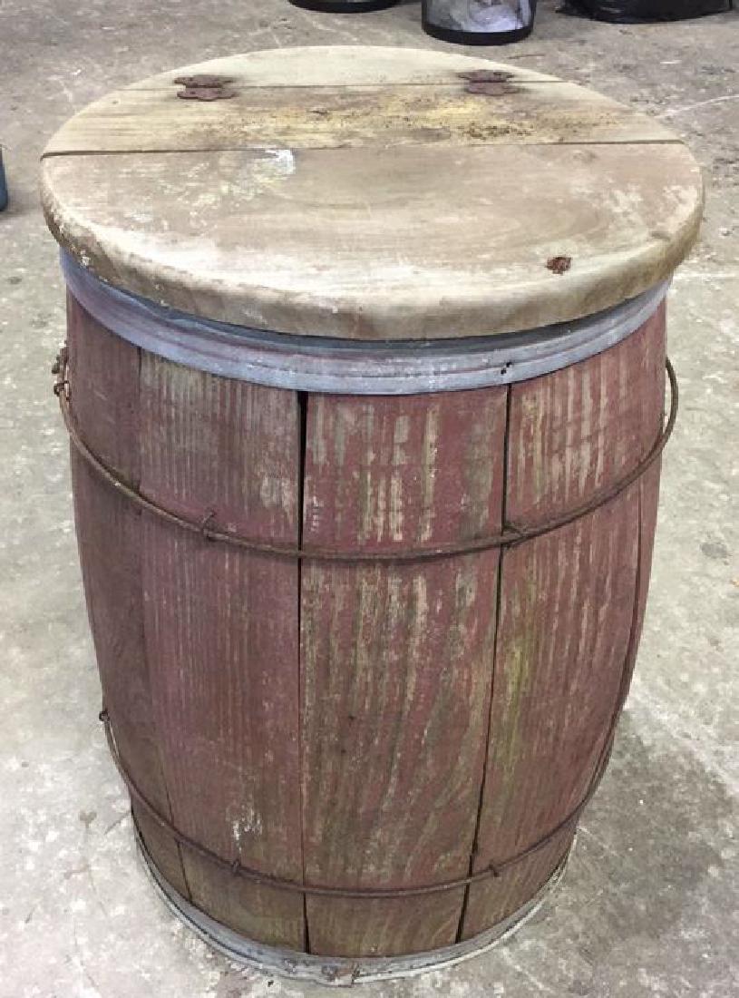 Antique Wood Metal Banded Lidded Barrel (1 of 10)