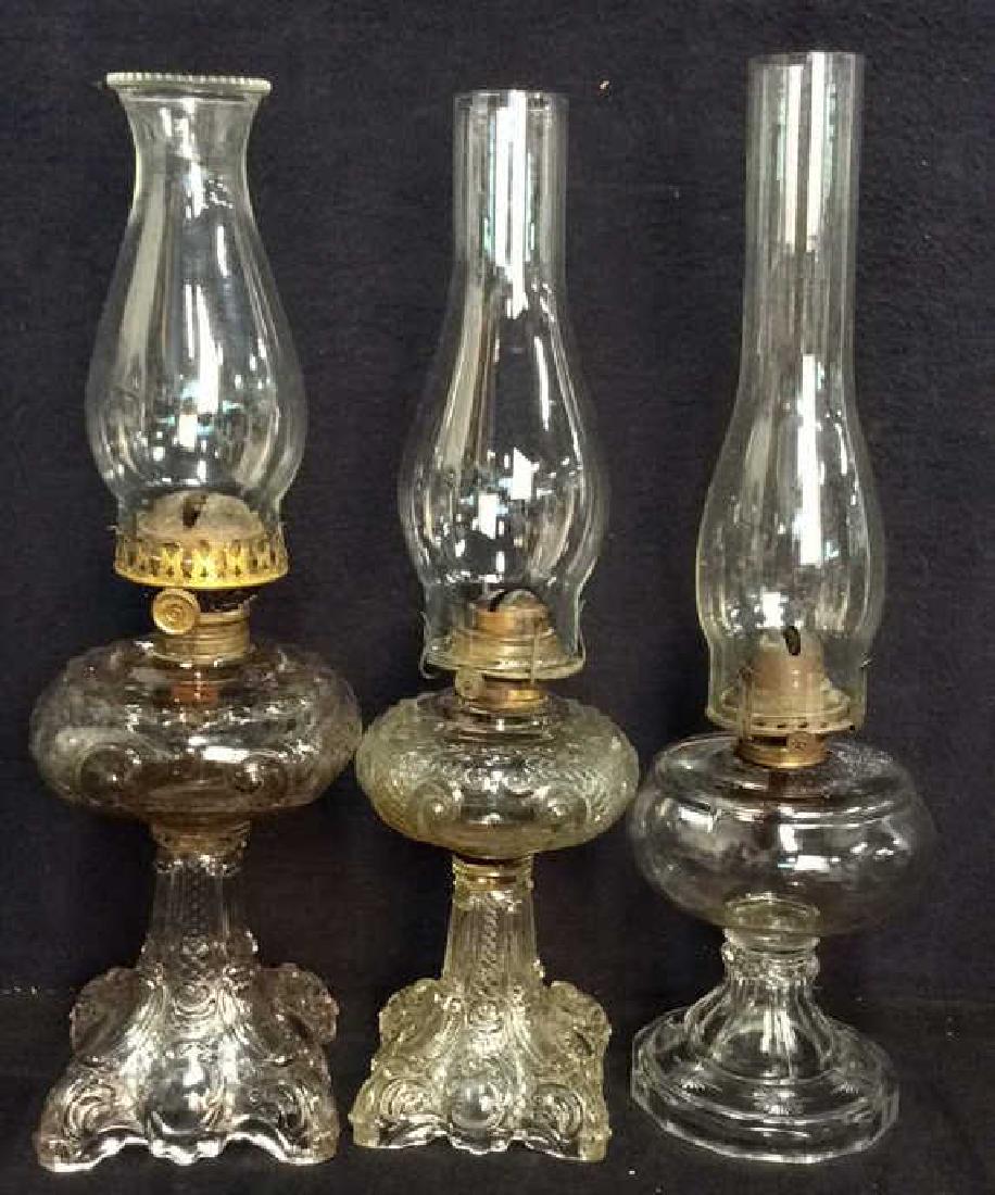 Lot 3 Vintage Pressed Glass Oil Lamps (1 of 8)