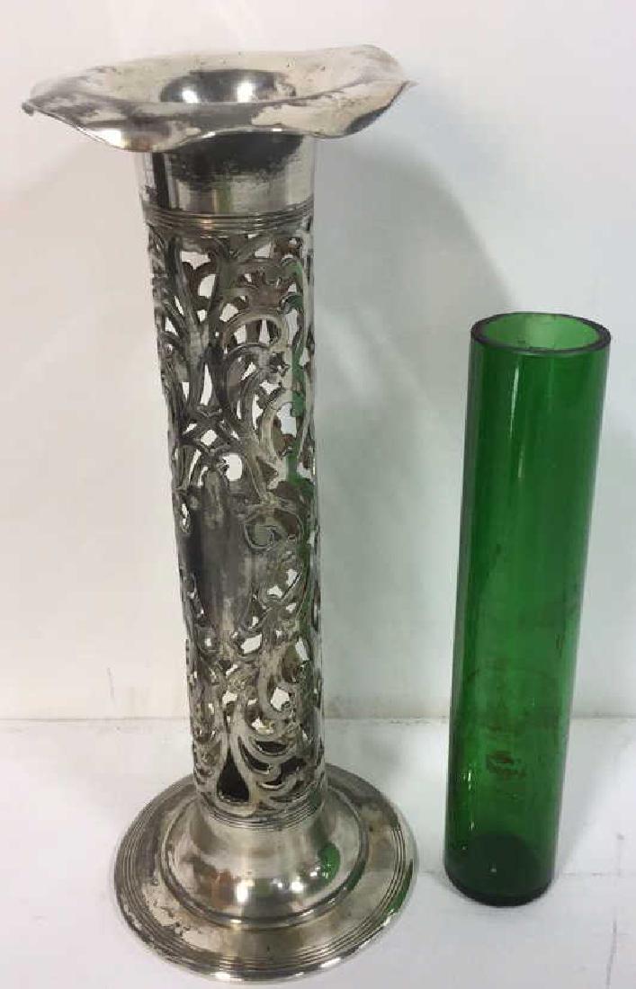 Poss Silver Plate Openwork And Green Glass Vase (1 of 5)