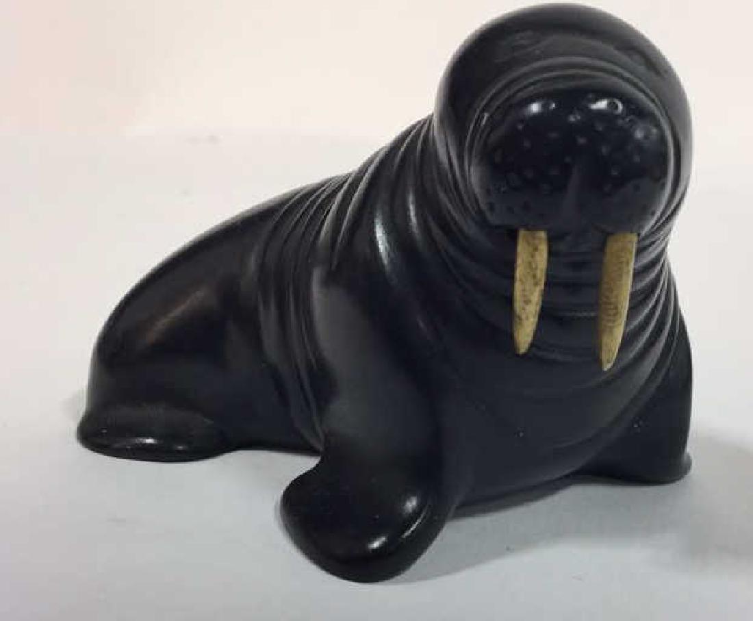 Carved Soap Stone Tusked Walrus: Possibly Inuit, possibly soap stone, possibly Canadian, walrus sculpture Figural measures length app 4 inches ht app 3 inches
