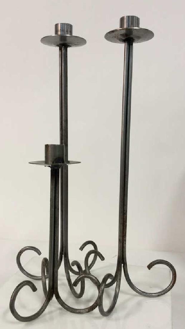 Set 3 Silver Toned Metal Candlesticks (1 of 8)
