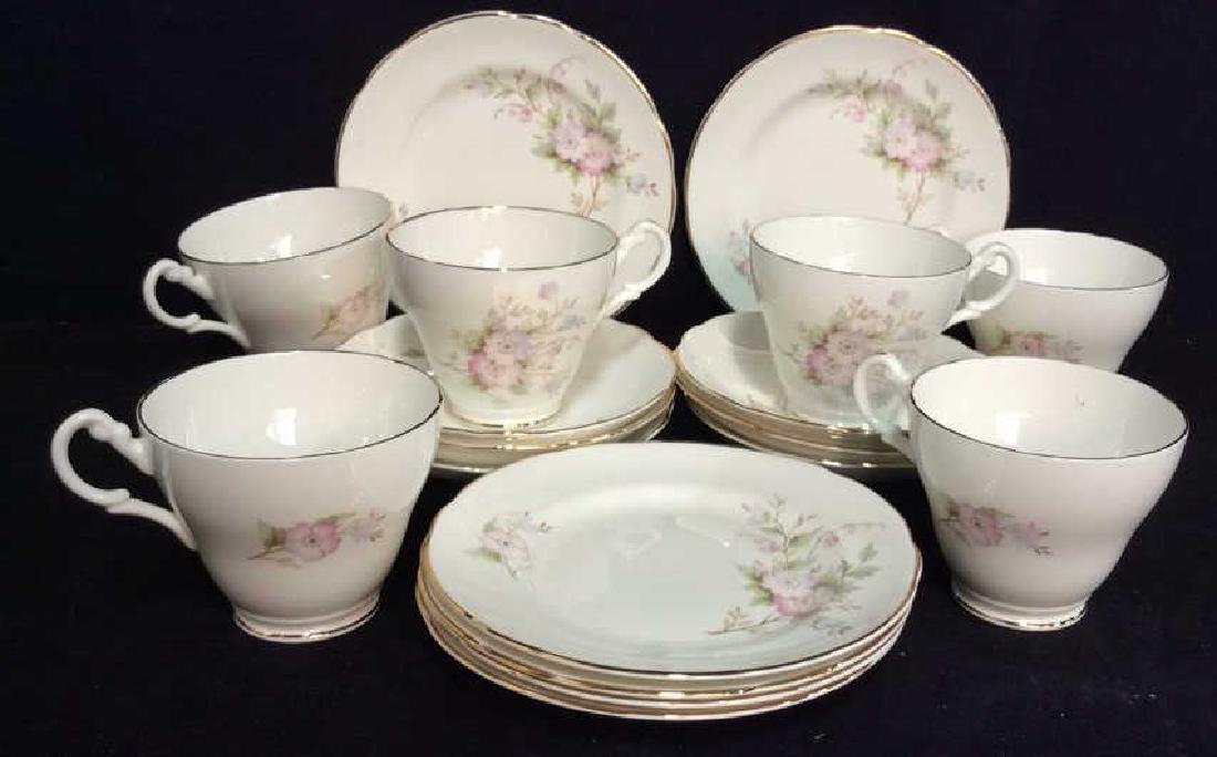 Royal Stuart English Bone China Desert Set: set includes 6 coffee cups, , 6 saucers, 6 desert plates diameter 6 inches all marked for Fine Bone China, Royal Stuart, made in England