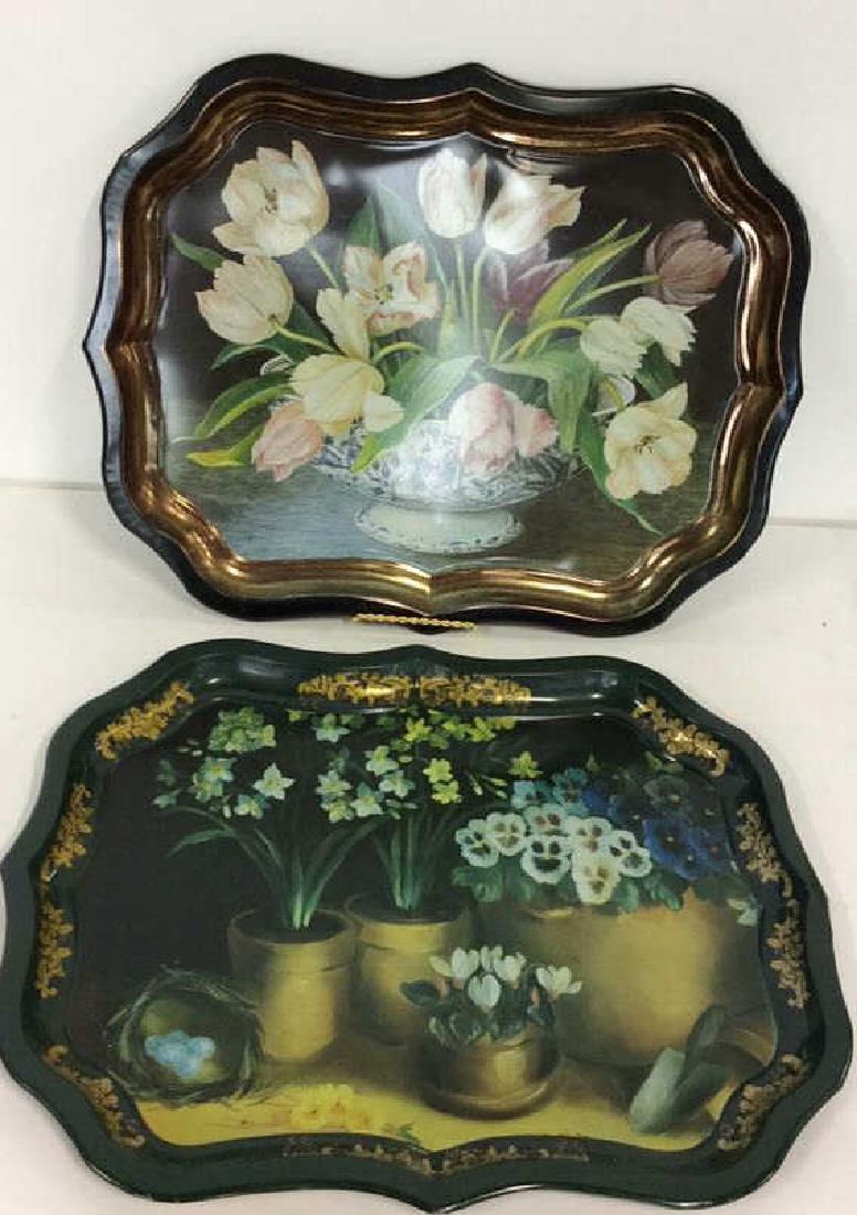 Lot 2 Decorative Floral Design Metal Trays (1 of 10)