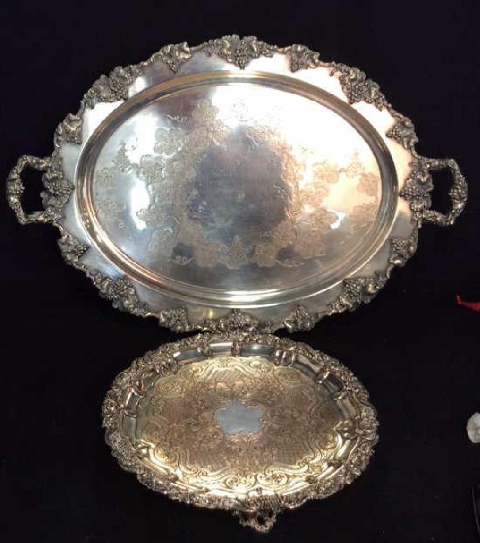 Pair Ornate Silver Plate Decorate Trays (1 of 10)
