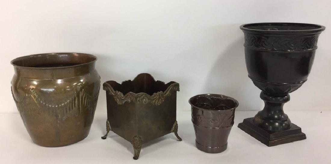 Lot 4 Metal Planter Pots With Repousse Design (1 of 9)