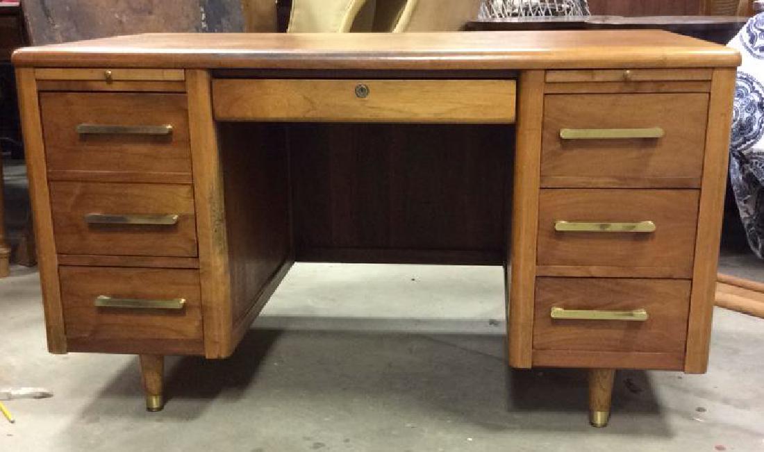 Mid Century Modern Wood Brass Footed Desk (1 of 10)