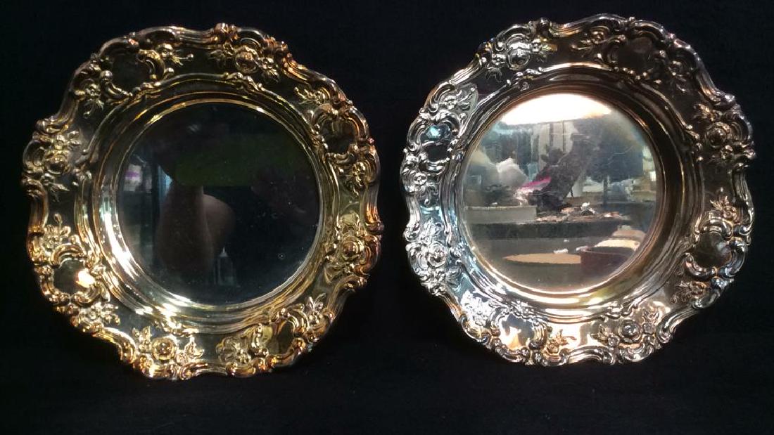 Pair TOWLE Silverplated Wine Coasters: Wine coasters are marked TOWLE SILVERPLATED on underside. Includes cork that sits inside center. Each Measures approx 7.5 inches wide 1.5 inches tall.