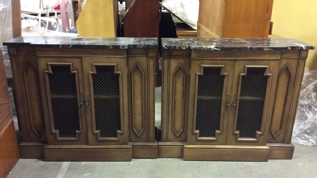 Pair Marble Top Wooden Console Cabinets (1 of 10)