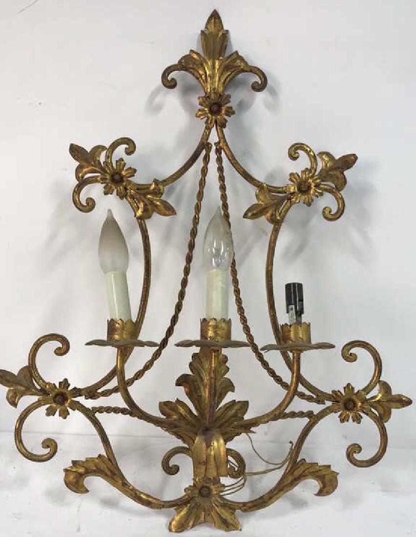 Gilt Metal Scrolled 3 Light French Sconce (1 of 12)