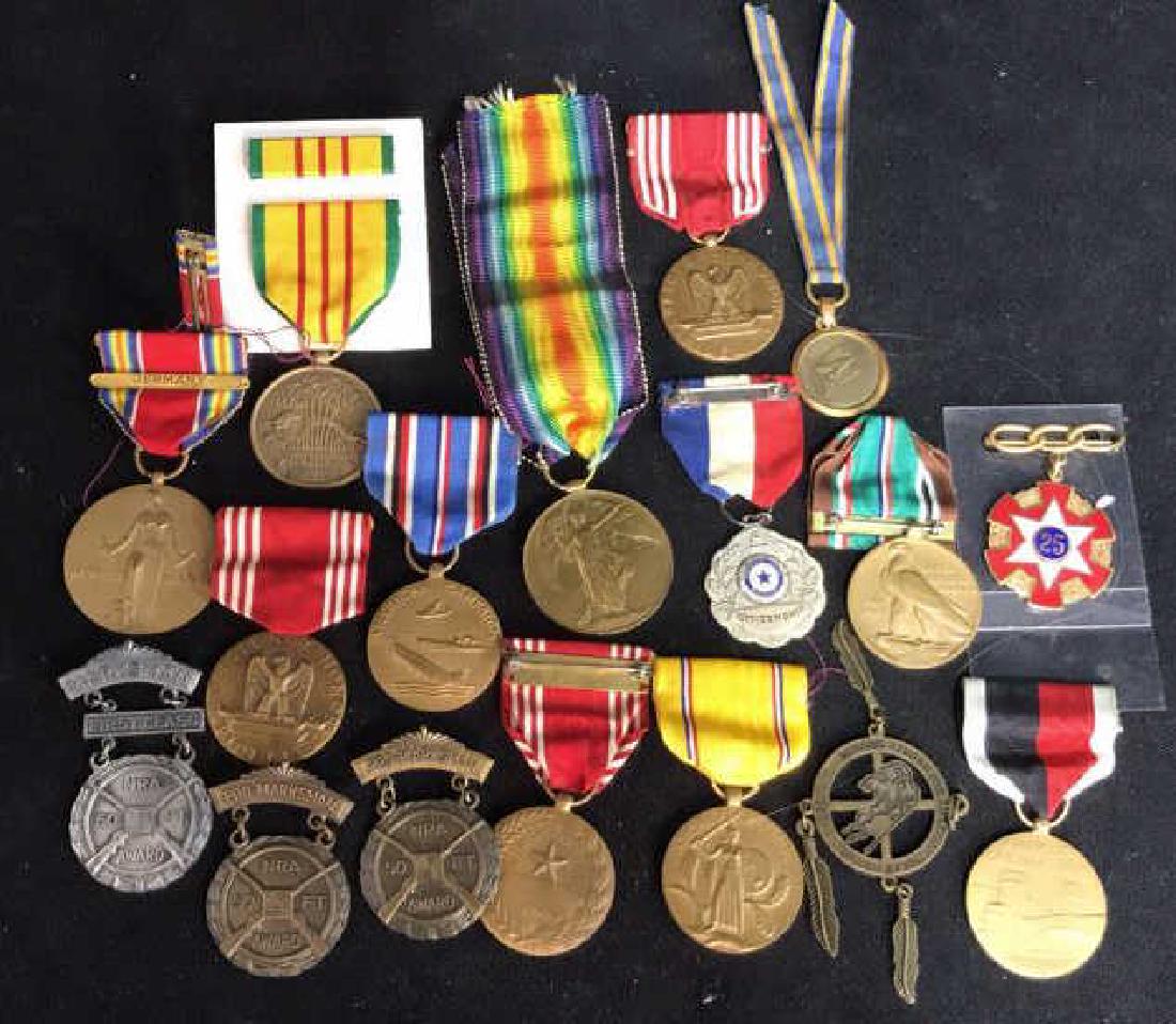 Group Lot 17 Military Medals, Antique And Vintage