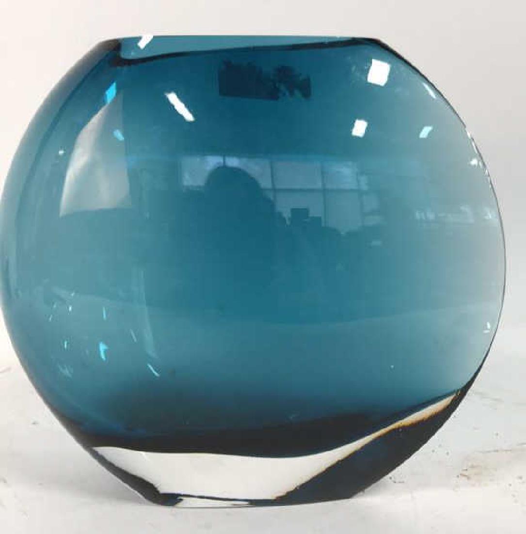Teal Blue Art Glass Disc Form Vase (1 of 11)