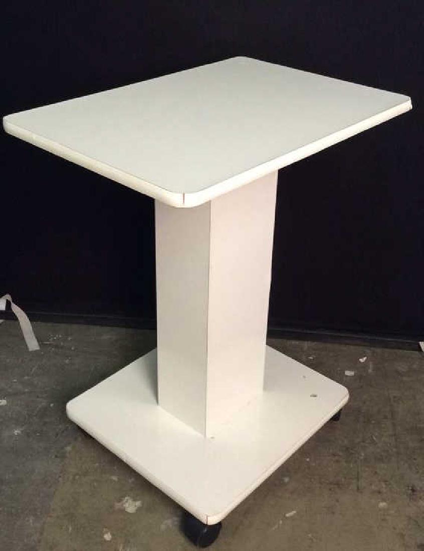White Toned Pedestal Table W Wheels (1 of 6)