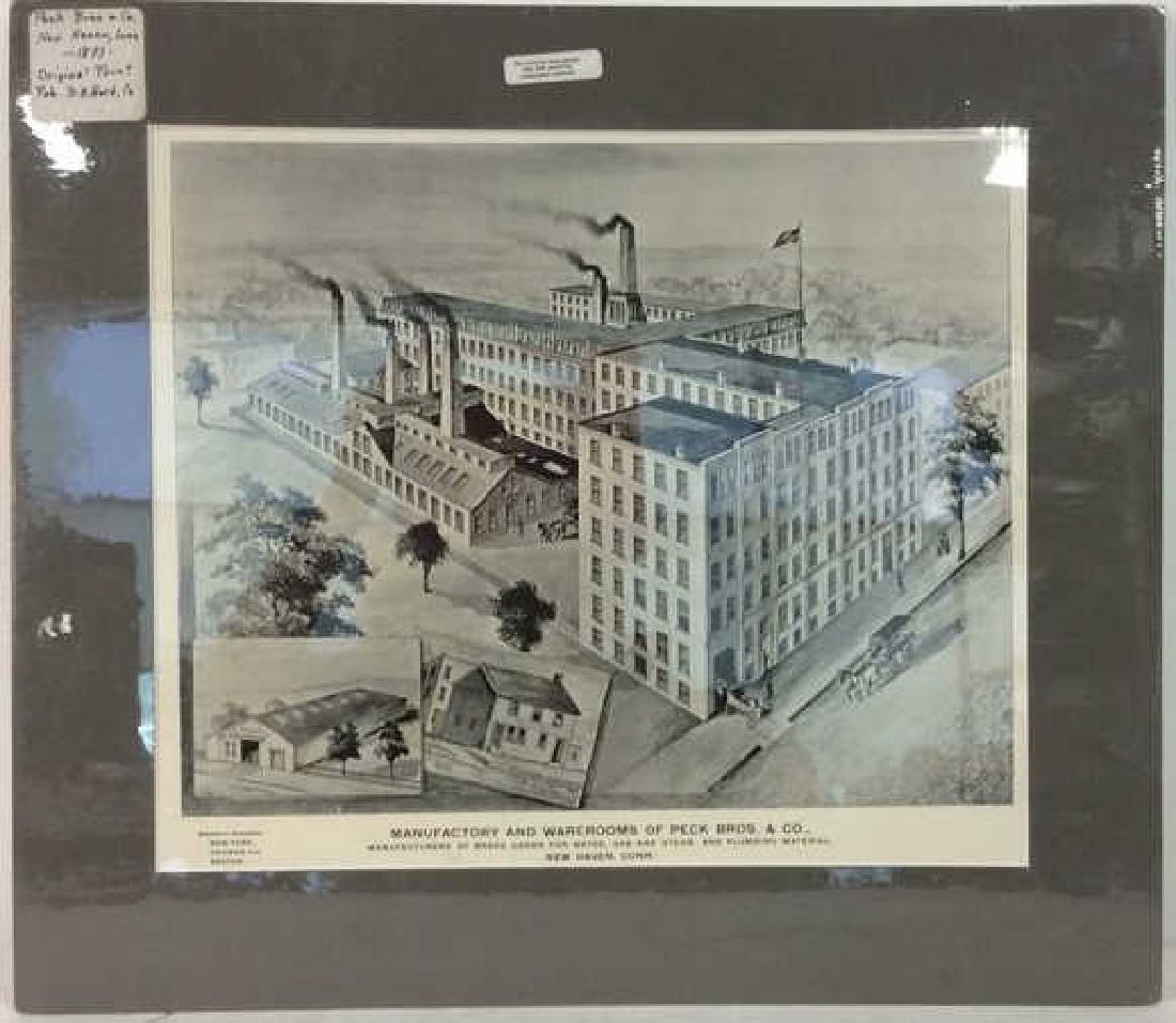 Original Print Peck Bros & Co New Haven, 1893: original matted protected print new haven, Connecticut, published D. H. Hurd, Co, maufactory and Warerooms of Peck Bros $ Company, measures 18 by 20.5 inches app