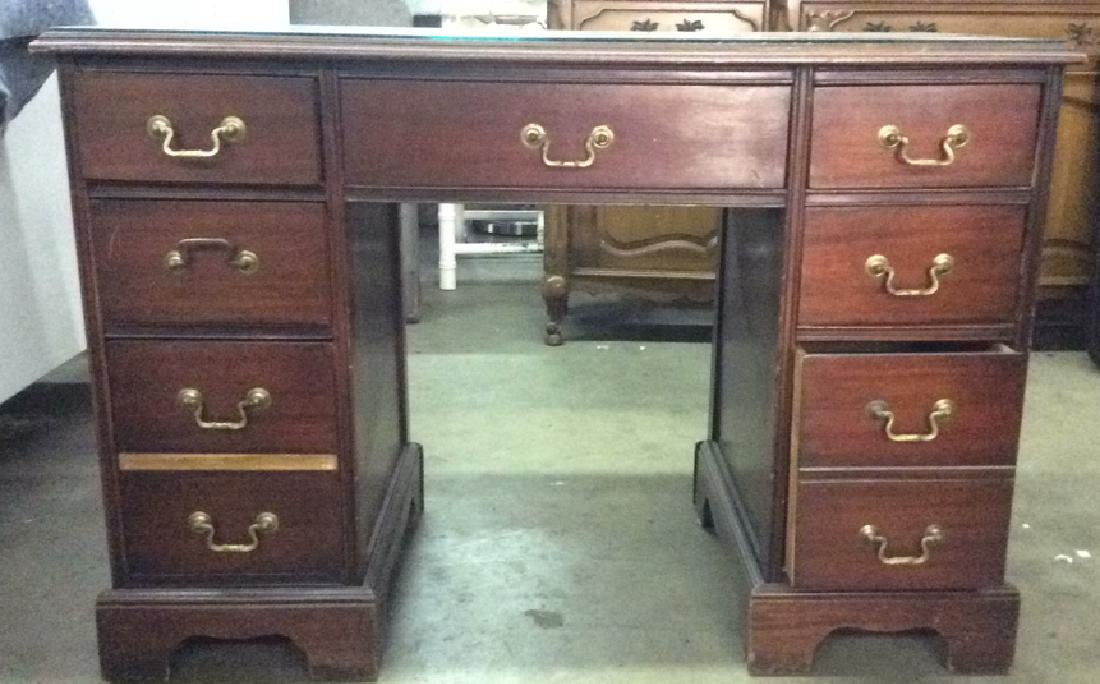 Mahogany toned glass top desk (1 of 8)