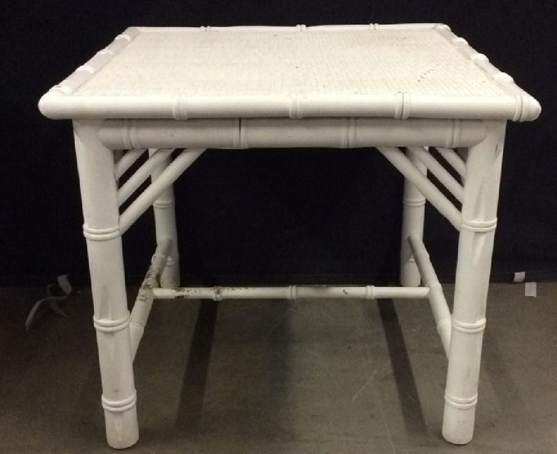 White Toned Wooden & Wicker Side Table (1 of 6)