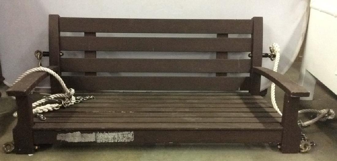 Dark Brown Wooden Hanging Swing Chair Bench (1 of 6)