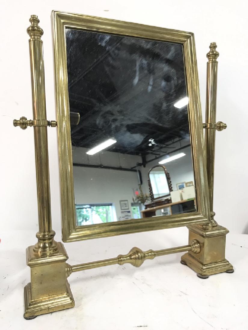 Antique Tilting Metal Vanity Mirror on Stand Brass