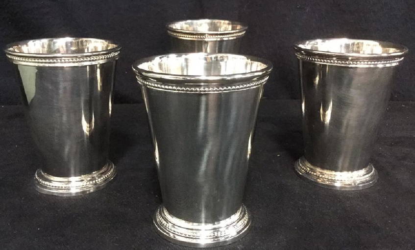 Set Of 4 Silver Plate Mint Julep Cups W Box