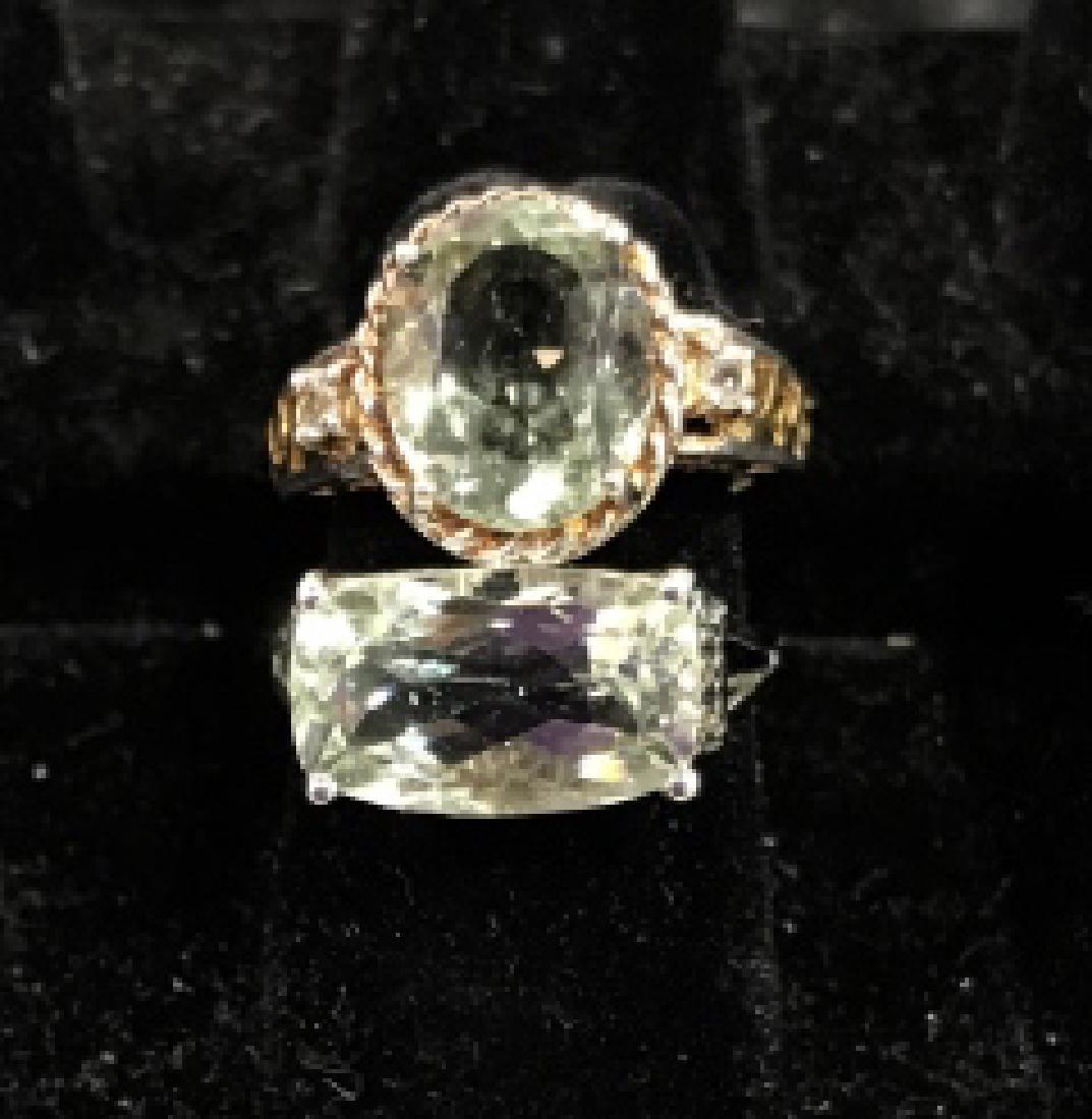 Pair Sterling Rings W Green Semiprecious Gemstones (1 of 8)