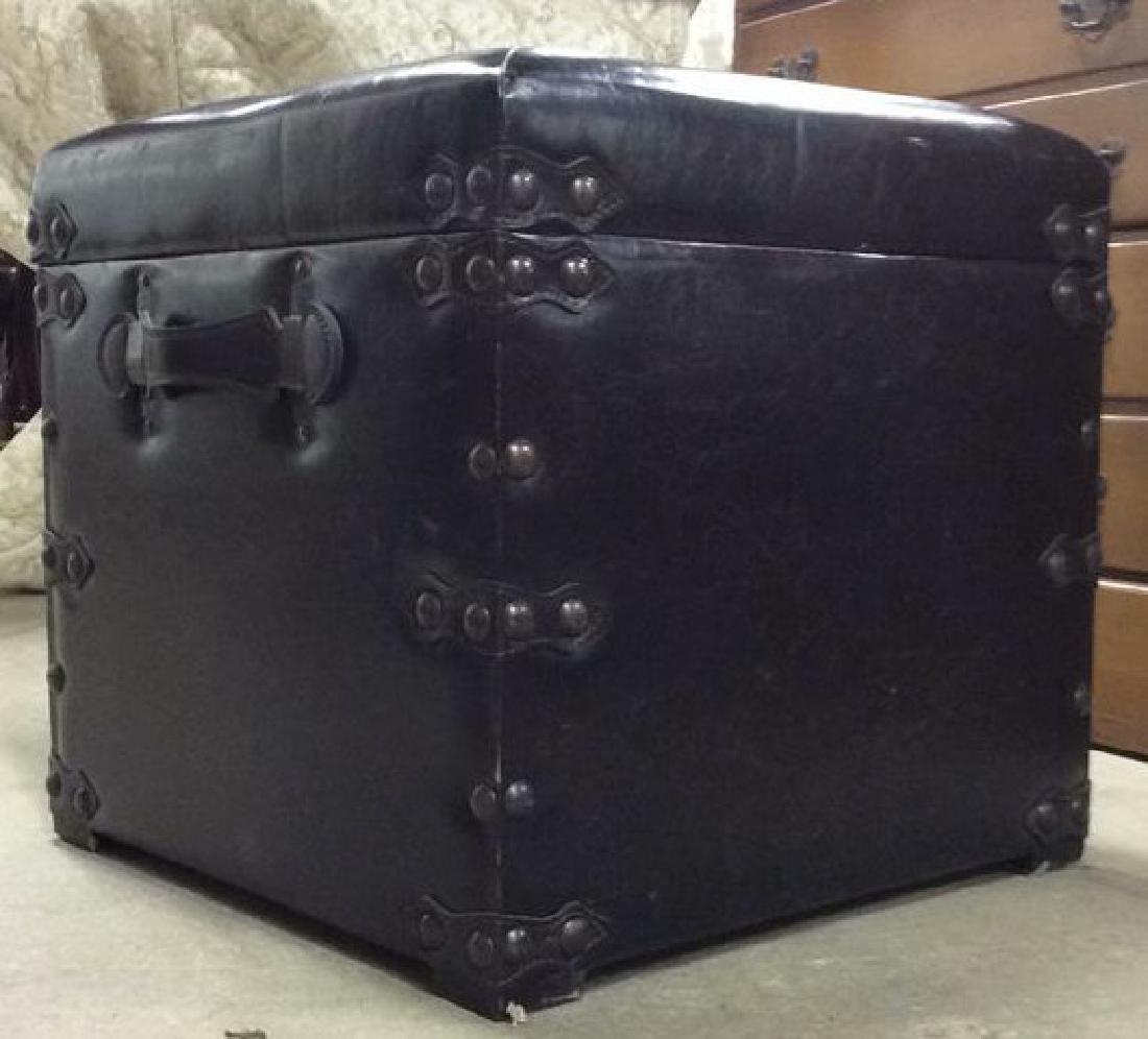 Dark Brown Toned Tufted Leather Ottoman Cube (1 of 8)