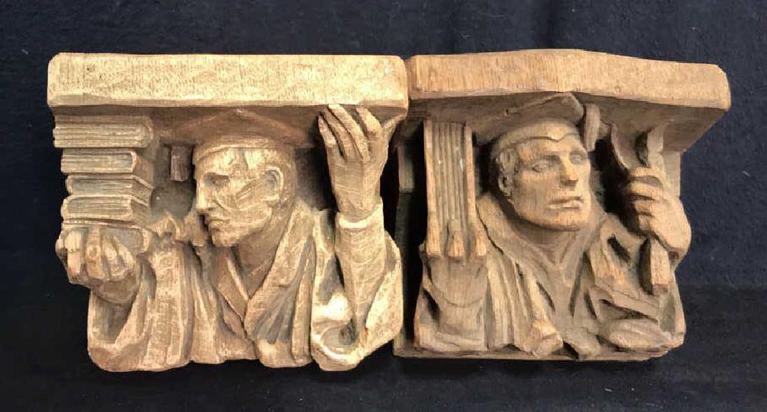 Pair Carved Wood Scholar Book Ends (1 of 12)