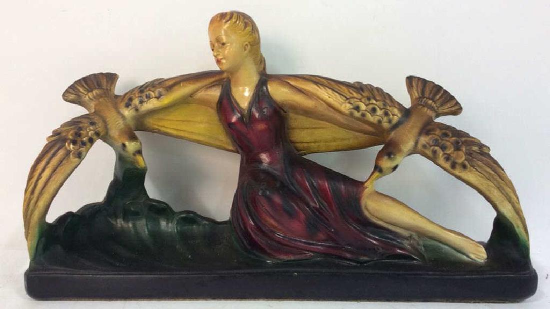 Art Deco Sculpture Plaster Lady With Birds (1 of 10)