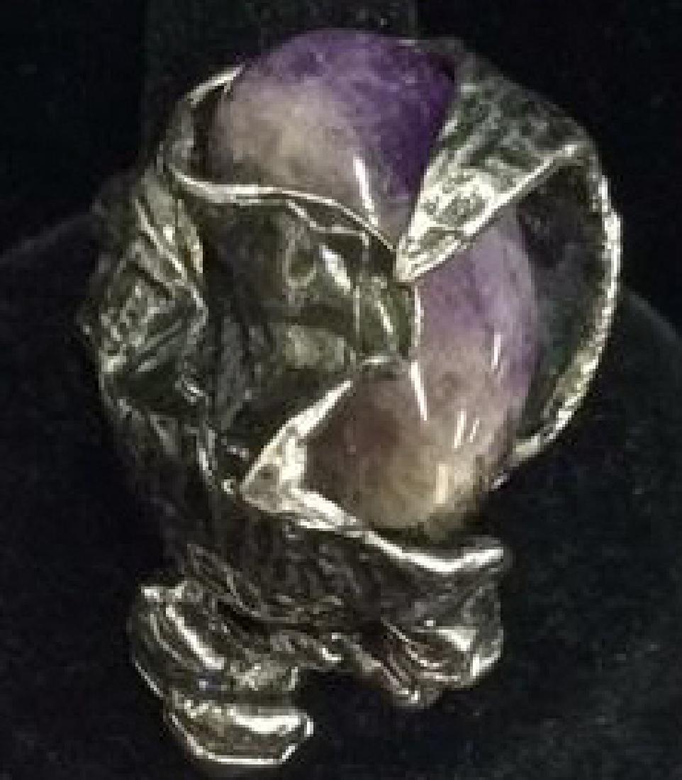 Mid Century Brutalist Sterling W Amethyst Ring (1 of 8)