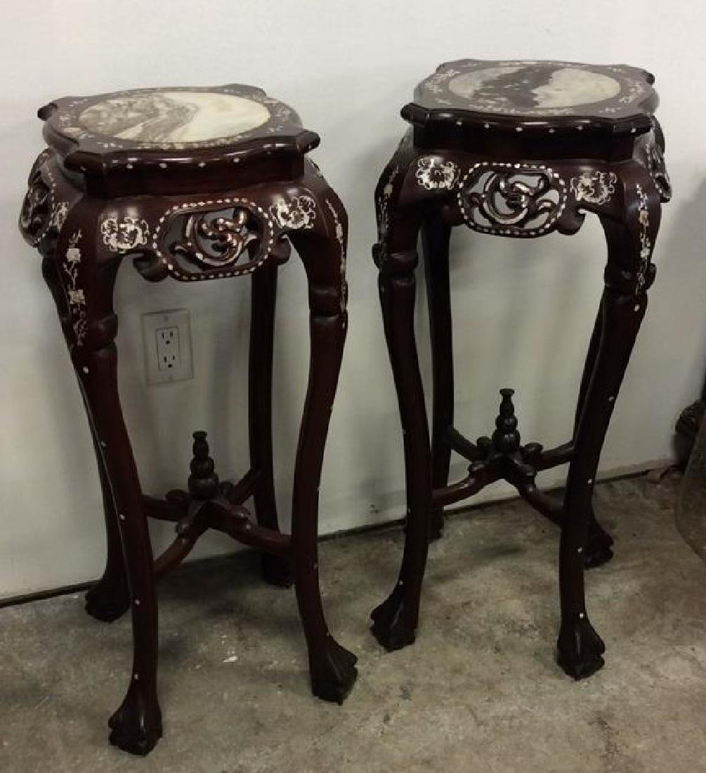 Pair Chinese Taboret Tables W Marble Insert (1 of 12)