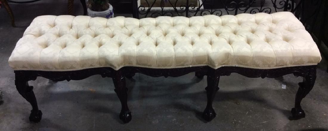 Carved Victorian Tufted Upholstered Bench (1 of 10)